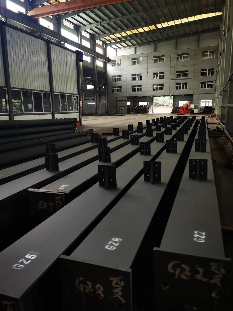 I-beam column in steel structure workshop.