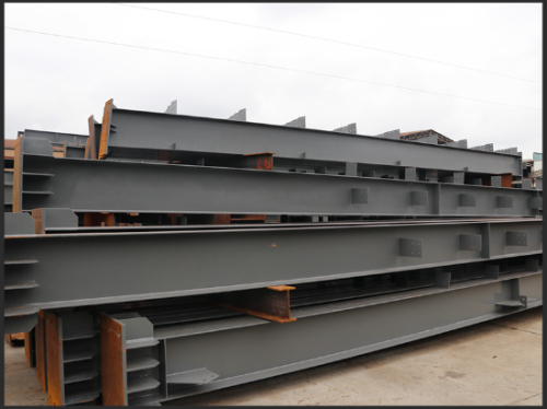 I-beam column in steel structure workshop.